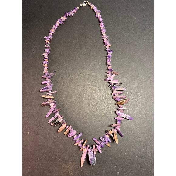 NEW charoite graduated chip beaded 20 inch necklace with stainless steel clasp - Picture 1 of 16